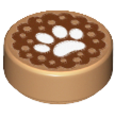 medium nougat tile round 1 x 1 with white animal paw print on reddish brown background pattern