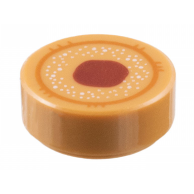 medium nougat tile round 1 x 1 with dark orange circle white spots and dark red spot pattern