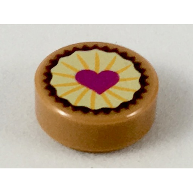 medium nougat tile round 1 x 1 with pastry magenta heart on bright light yellow icing pattern