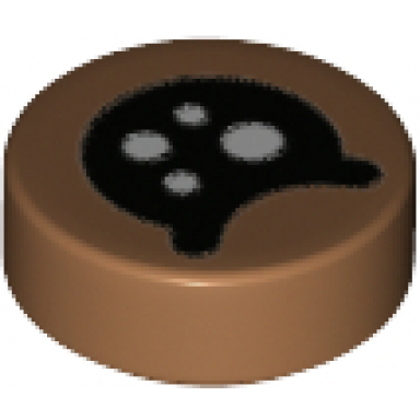 medium nougat tile round 1 x 1 with black circle eye with white spots and partially closed curved eyelid pattern