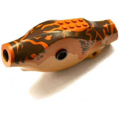 medium nougat dinosaur body tyrannosaurus rex with dark orange top with dark brown stripes pattern