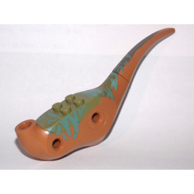 medium nougat dinosaur body raptor with olive green top with medium azure stripes pattern