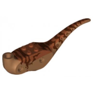 medium nougat dinosaur body raptor with dark orange top and dark brown stripes pattern