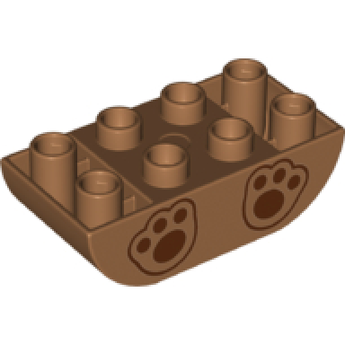 medium nougat duplo brick 2 x 4 slope curved inverted double with reddish brown paws pattern