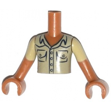 torso mini doll boy tan shirt with breast pockets pattern medium nougat arms with hands with tan short sleeves