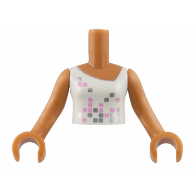 medium nougat torso mini doll girl white top with bright pink and silver squares pattern medium nougat arms with hands
