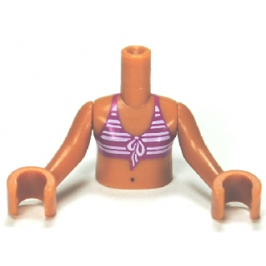 medium nougat torso mini doll girl magenta bikini top with white stripes navel pattern medium nougat arms with hands