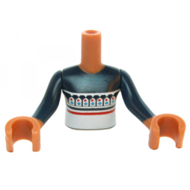 medium nougat torso mini doll girl dark blue top with holiday sweater pattern medium nougat arms with hands with dark blue sleeves