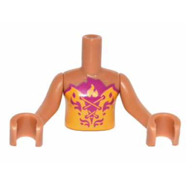 medium nougat torso mini doll girl medium orange top with laces and magenta flame trim pattern medium nougat arms with hands with gold elves tattoo left