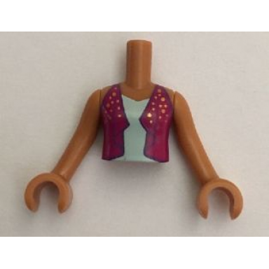 medium nougat torso mini doll girl magenta open vest with gold dots over light aqua top pattern medium nougat arms with hands