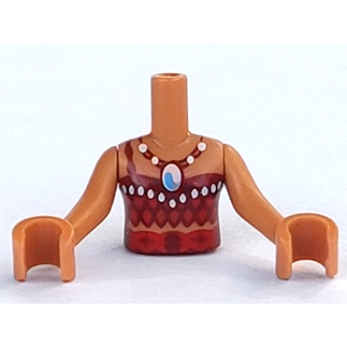 medium nougat torso mini doll girl dark red top with 1 strap pendant necklace white and red spots red belt pattern medium nougat arms with hands