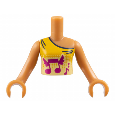 medium nougat torso mini doll girl bright light orange vest top with winged music notes pattern medium nougat arms with hands
