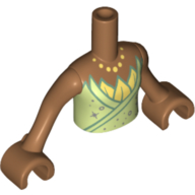 medium nougat torso mini doll girl yellowish green top with light yellow leaves and necklace pattern medium nougat arms with hands