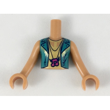 medium nougat torso mini doll girl gold top with dark turquoise vest magenta music note necklace pattern medium nougat arms with hands