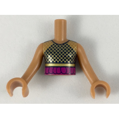 medium nougat torso mini doll girl black top with gold mesh magenta ruffle pattern medium nougat arms with hands