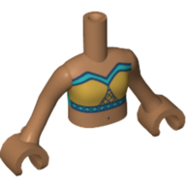 medium nougat torso mini doll girl dark turquoise tube top and gold highlights pattern medium nougat arms with hands