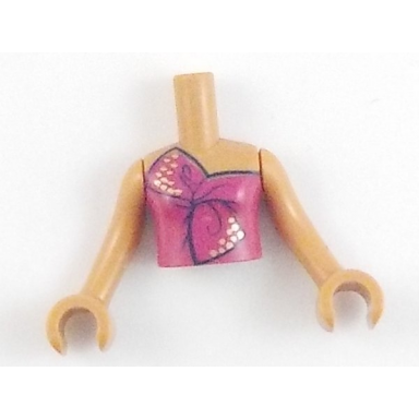medium nougat torso mini doll girl magenta strapless dress top tied in bow with gold dots pattern medium nougat arms with hands