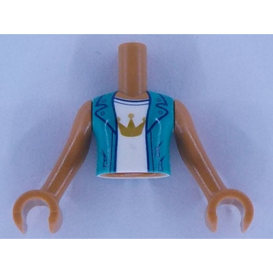 medium nougat torso mini doll girl dark turquoise jacket over white top with gold crown pattern medium nougat arms with hands