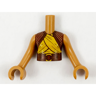 medium nougat torso mini doll girl reddish brown shrug and belt yellow wrappings pattern medium nougat arms with hands