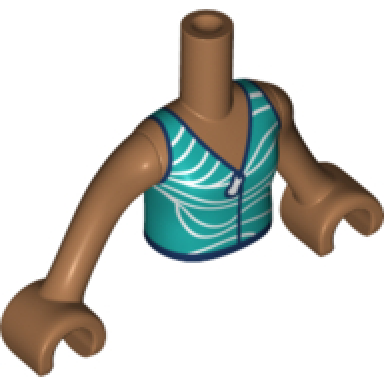 medium nougat torso mini doll girl dark turquoise wetsuit with zipper white wavy stripes and dark blue trim pattern medium nougat arms with hands