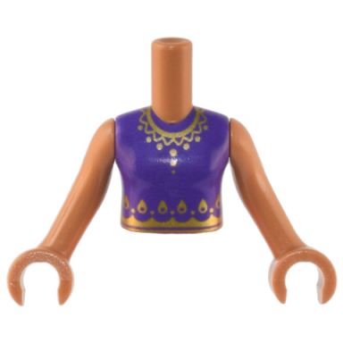 medium nougat torso mini doll girl dark purple top gold scallop and teardrop edging and necklace pattern medium nougat arms with hands