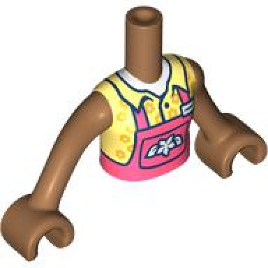 medium nougat torso mini doll girl coral overalls over bright light yellow shirt pattern medium nougat arms with hands