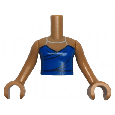 medium nougat torso mini doll girl blue halter dress top with silver straps dark blue trim and creases pattern medium nougat arms with hands