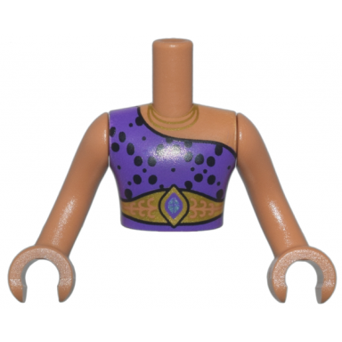 medium nougat torso mini doll man dark purple dress with black spots gold necklace and belt with emblem pattern medium nougat arms with hands