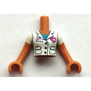 medium nougat torso mini doll woman white blouse top with magenta heart dark azure shirt pattern medium nougat arms with hands with white short sleeves