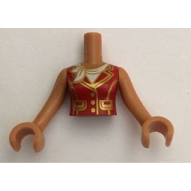 medium nougat torso mini doll woman red top with gold pockets buttons and trim white scarf pattern medium nougat arms with hands