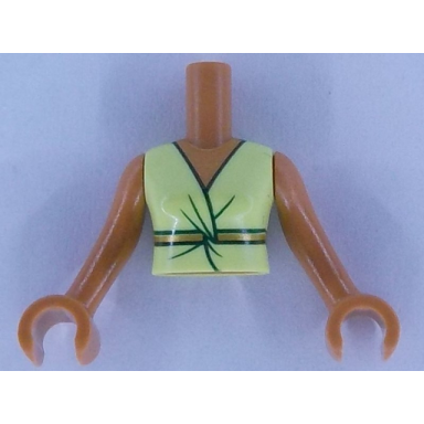 medium nougat torso mini doll woman yellowish green dress top with gold belt pattern medium nougat arms with hands