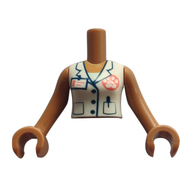 medium nougat torso mini doll woman white vest with paw print id badge and pockets pattern medium nougat arms with hands