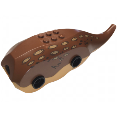 medium nougat dinosaur body triceratops with reddish brown top with medium nougat markings and dark brown spots pattern