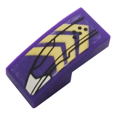 dark purple slope curved 2 x 1 x 2 3 with gold chevrons silver hull plate and black lines pattern model right side sticker - set 76144