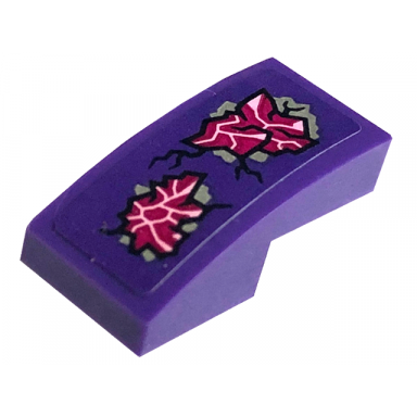 dark purple slope curved 2 x 1 x 2 3 with magenta crystals and black cracks pattern sticker - set 71771
