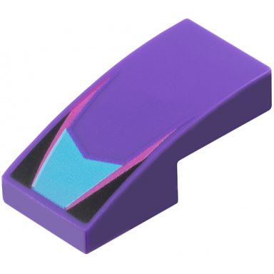 dark purple slope curved 2 x 1 x 2 3 with medium azure v-shaped center panel magenta stripes black triangles pattern