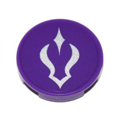 dark purple tile round 2 x 2 with bottom stud holder with silver curved shadow symbol on dark purple background pattern sticker - set 41180