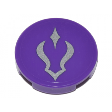 dark purple tile round 2 x 2 with bottom stud holder with silver curved shadow symbol on transparent background pattern sticker - set 41179