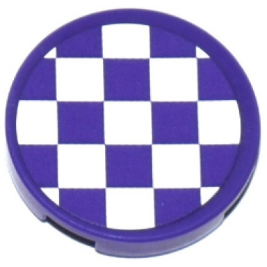 dark purple tile round 2 x 2 with bottom stud holder with dark purple and white checkered pattern sticker - set 41129