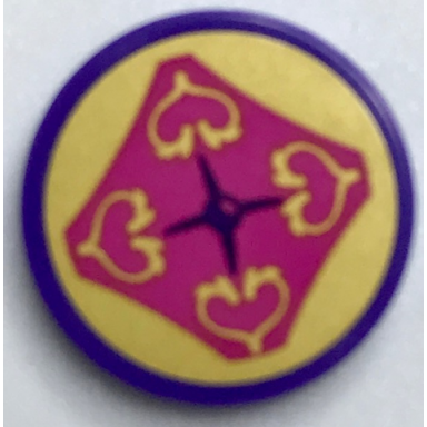 dark purple tile round 2 x 2 with bottom stud holder with hearts seat cushion pattern sticker - set 40307