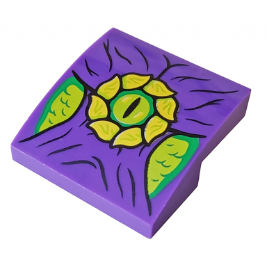 dark purple slope curved 2 x 2 x 2 3 with lime eye and muscles pattern