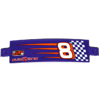 dark purple technic panel curved 3 x 13 with number 8 game zone and dark purple and white checkered pattern model right side sticker - set 42048