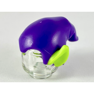 dark purple minifigure headgear hat elf drooping with molded lime pointed ears pattern