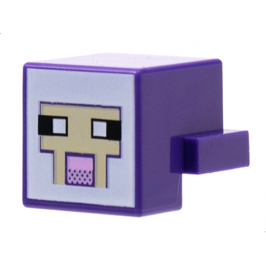 dark purple creature head pixelated with black and white eyes bright pink nose tan face on white background pattern minecraft sheep