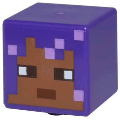 dark purple minifigure head modified cube with pixelated medium brown face reddish brown mouth dark brown eyes and medium lavender highlights pattern minecraft efe