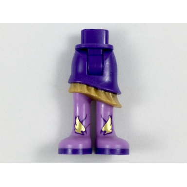 dark purple mini doll hips and asymmetric layered skirt gold ruffle long medium lavender boots with gold wings and dark purple soles pattern - thick hinge