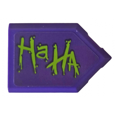 dark purple tile modified 2 x 3 pentagonal with lime ha ha pattern model left side sticker - set 76159