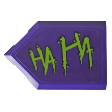 dark purple tile modified 2 x 3 pentagonal with lime ha ha pattern model right side sticker - set 76159