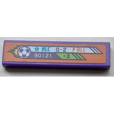 dark purple tile 1 x 4 with scoreboard flaming soccer ball hlc 0-2 bll 90:21 and 3 pattern sticker - set 41669