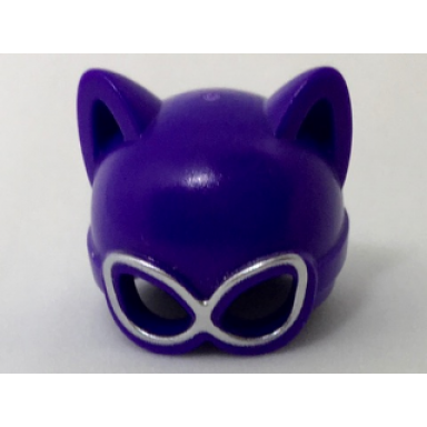 dark purple minifigure headgear mask catwoman with silver goggles pattern